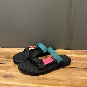 Teva Black and Teal Sandals with Pink Straps
